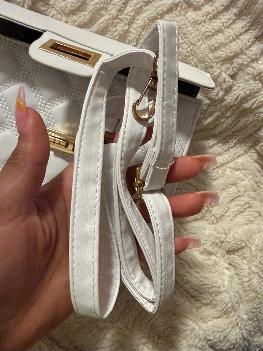 NWP White Quilted Long Crossbody Bag w/ Gold Chain Strap - Picture 9 of 9
